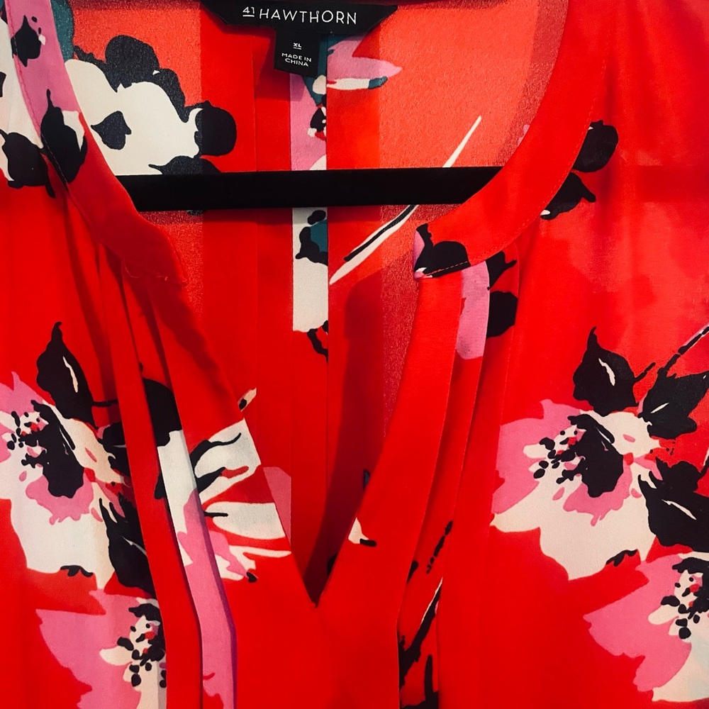 41 Hawthorn Womens Breyson Pleat Sleeveless Floral Print Top Blouse Red Size XL - Picture 2 of 5